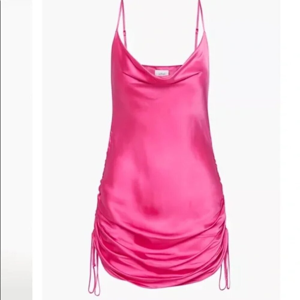 Aritzia Wilfred Only Ruched Slip Satin Dress Bright Pink Size Small
